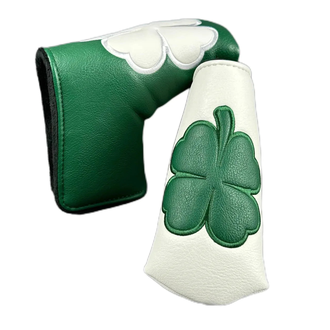 Golf Putter Headcover – Leather Mallet Cover with Clover Embroidery & Magnetic Closure