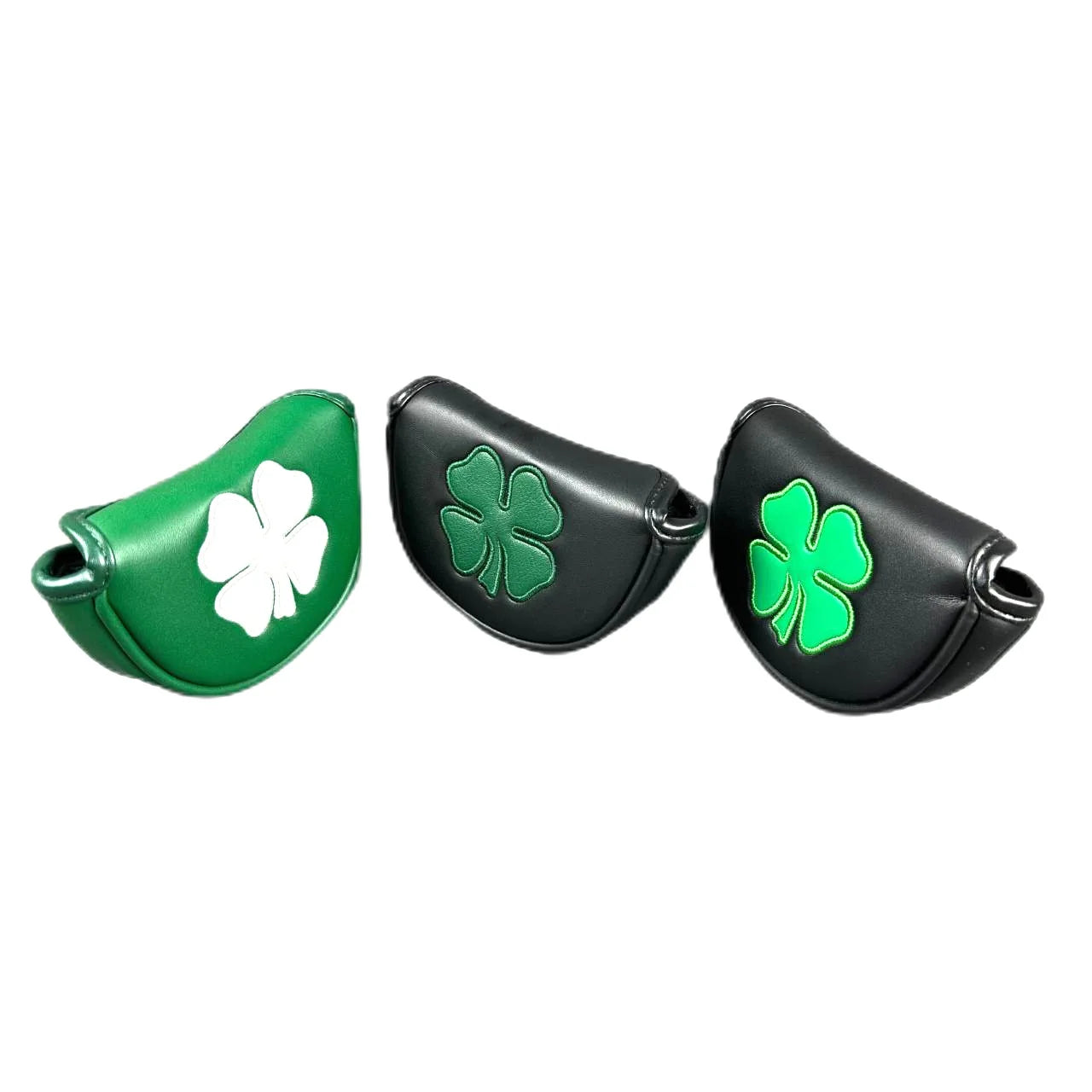 Golf Putter Headcover – Leather Mallet Cover with Clover Embroidery & Magnetic Closure