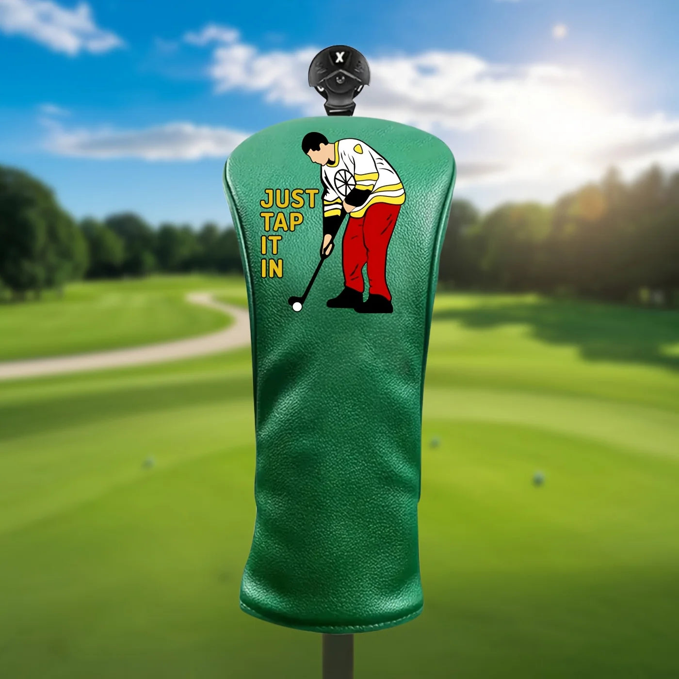 Happy Gilmore Golf Head Covers - Green PU Leather with Fun Cartoon Embroidery