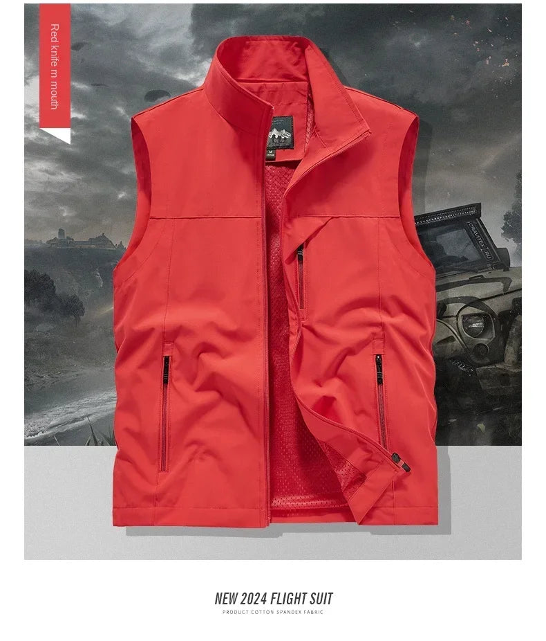 Men's Tactical Windbreaker Golf Vest - Lightweight Sleeveless Jacket with Pockets