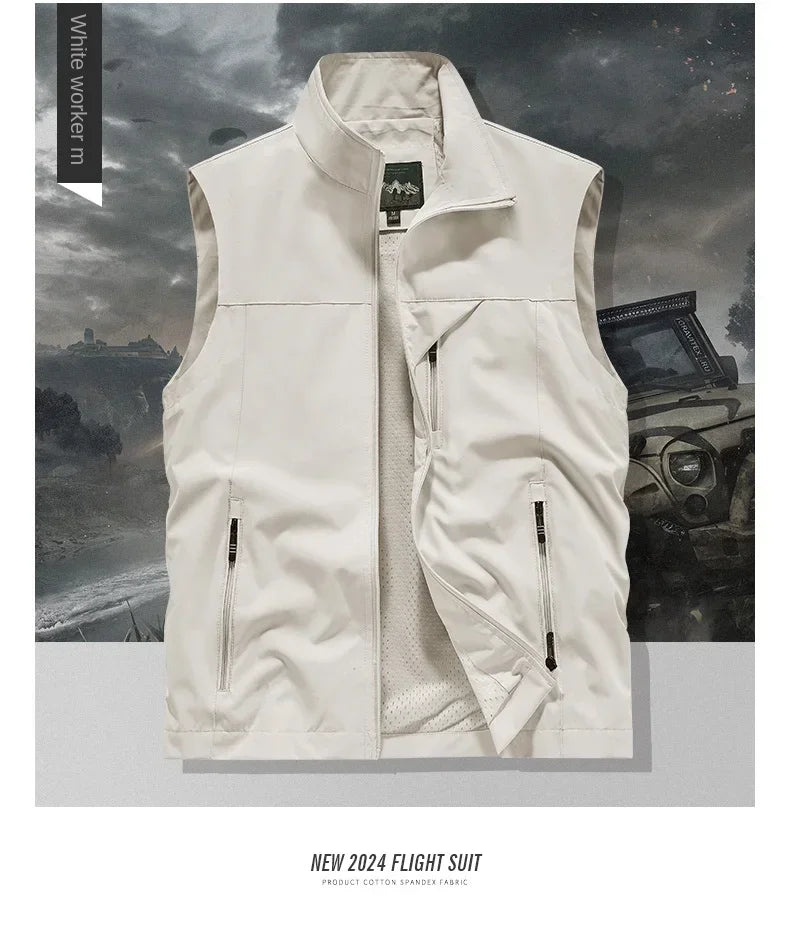 Men's Tactical Windbreaker Golf Vest - Lightweight Sleeveless Jacket with Pockets