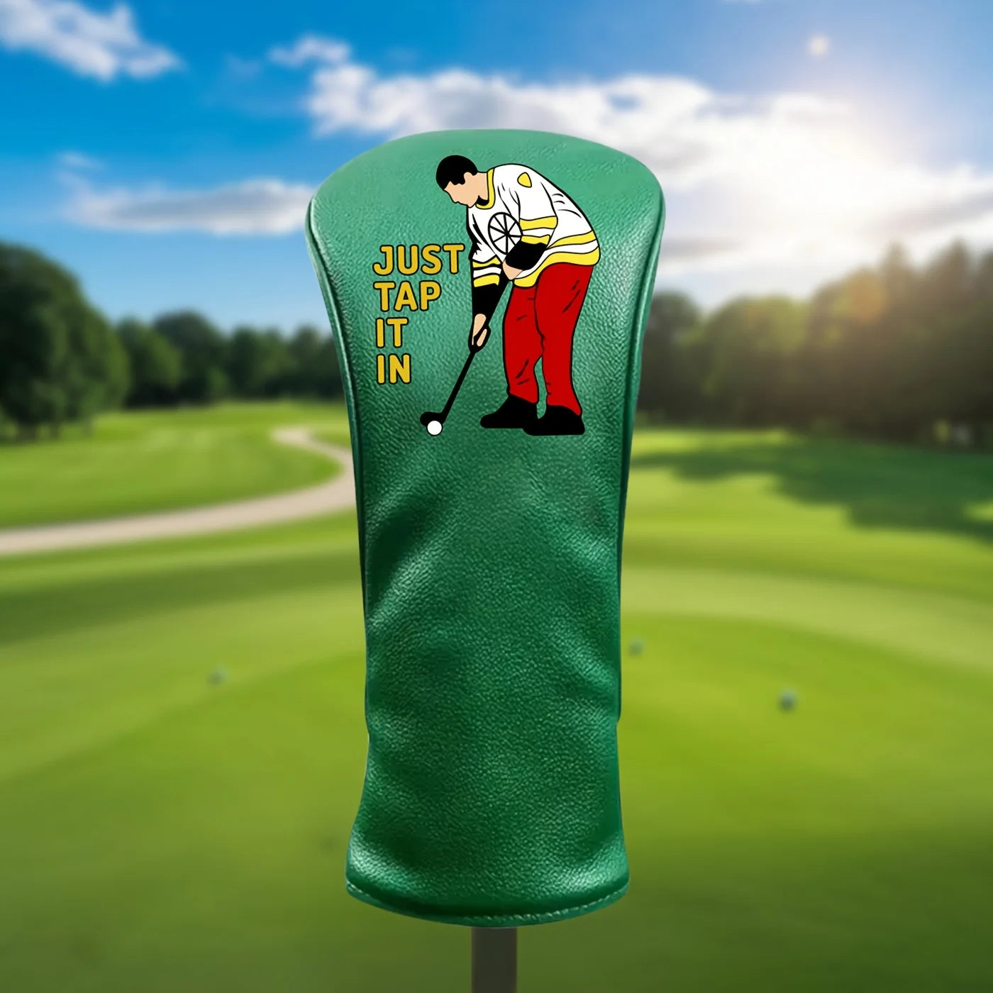 Happy Gilmore Golf Head Covers - Green PU Leather with Fun Cartoon Embroidery