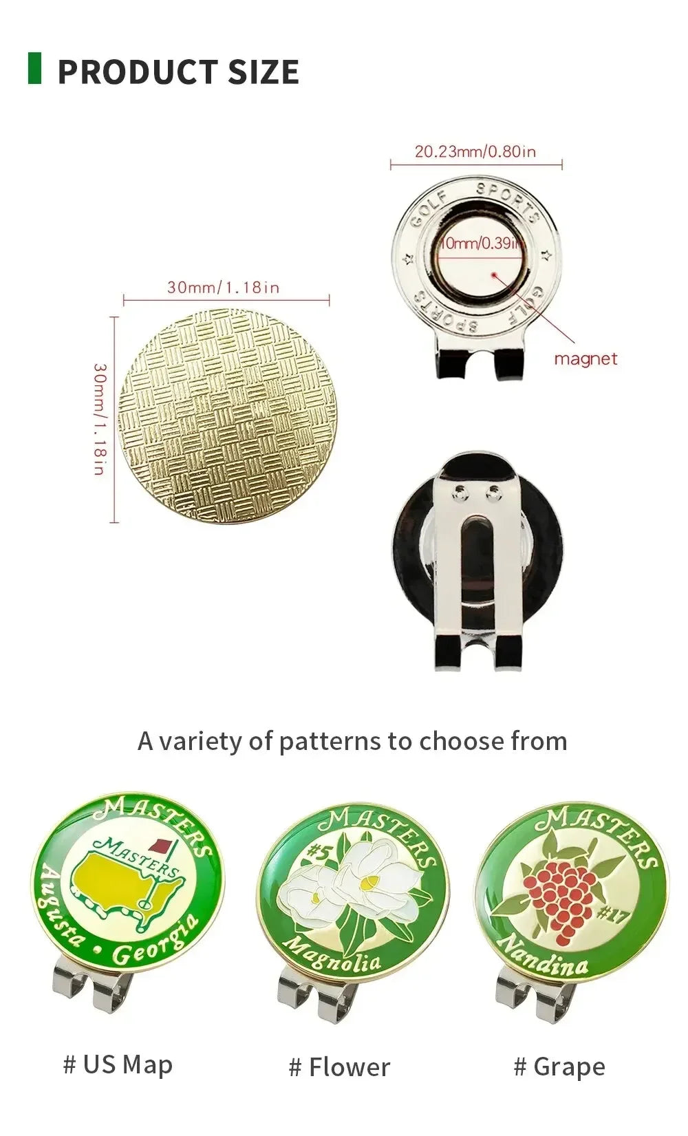 Masters Augusta Georgia Edition - Golf Ball Marker with Magnetic Hat Clip
