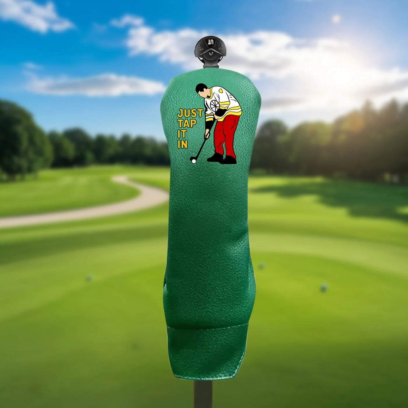 Happy Gilmore Golf Head Covers - Green PU Leather with Fun Cartoon Embroidery