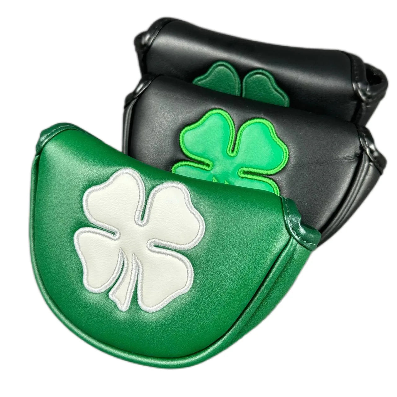 Golf Putter Headcover – Leather Mallet Cover with Clover Embroidery & Magnetic Closure