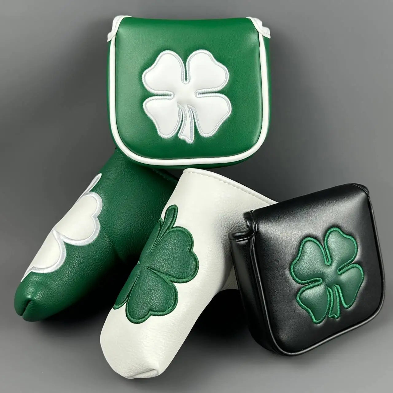Golf Putter Headcover – Leather Mallet Cover with Clover Embroidery & Magnetic Closure