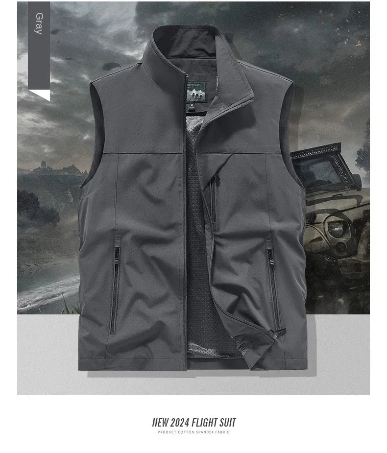 Men's Tactical Windbreaker Golf Vest - Lightweight Sleeveless Jacket with Pockets
