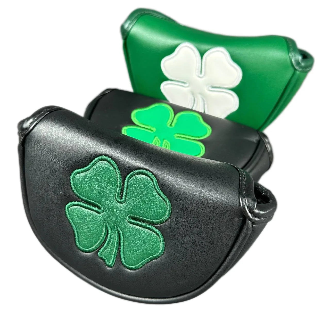 Golf Putter Headcover – Leather Mallet Cover with Clover Embroidery & Magnetic Closure