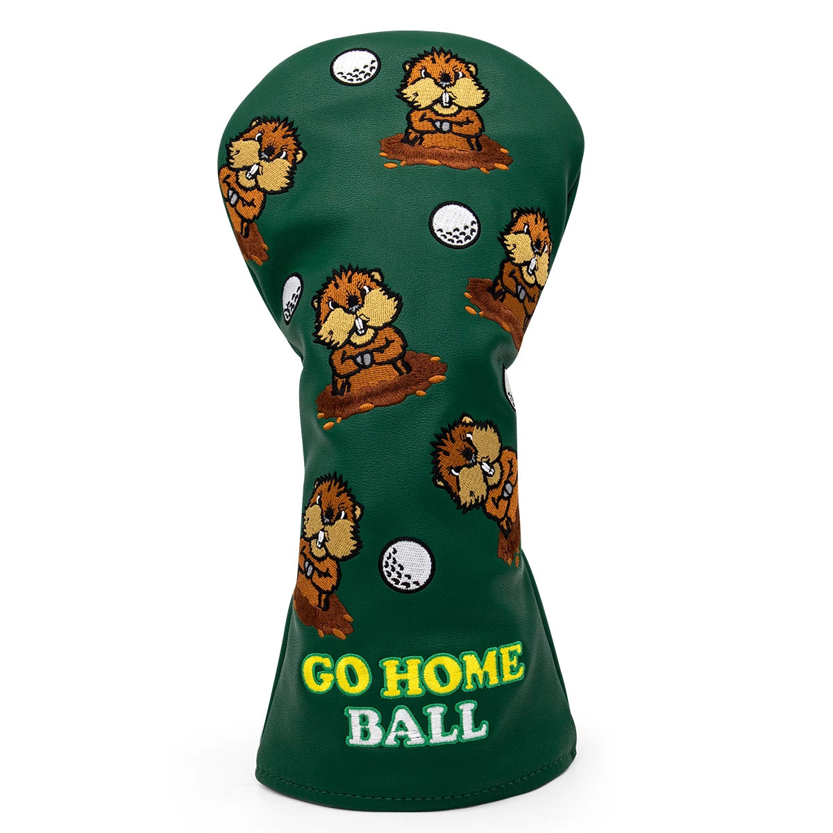 Green Groundhog Golf Headcover Set - Premium Leather Embroidered Covers for Driver, Fairway Wood &amp; Hybrid Clubs