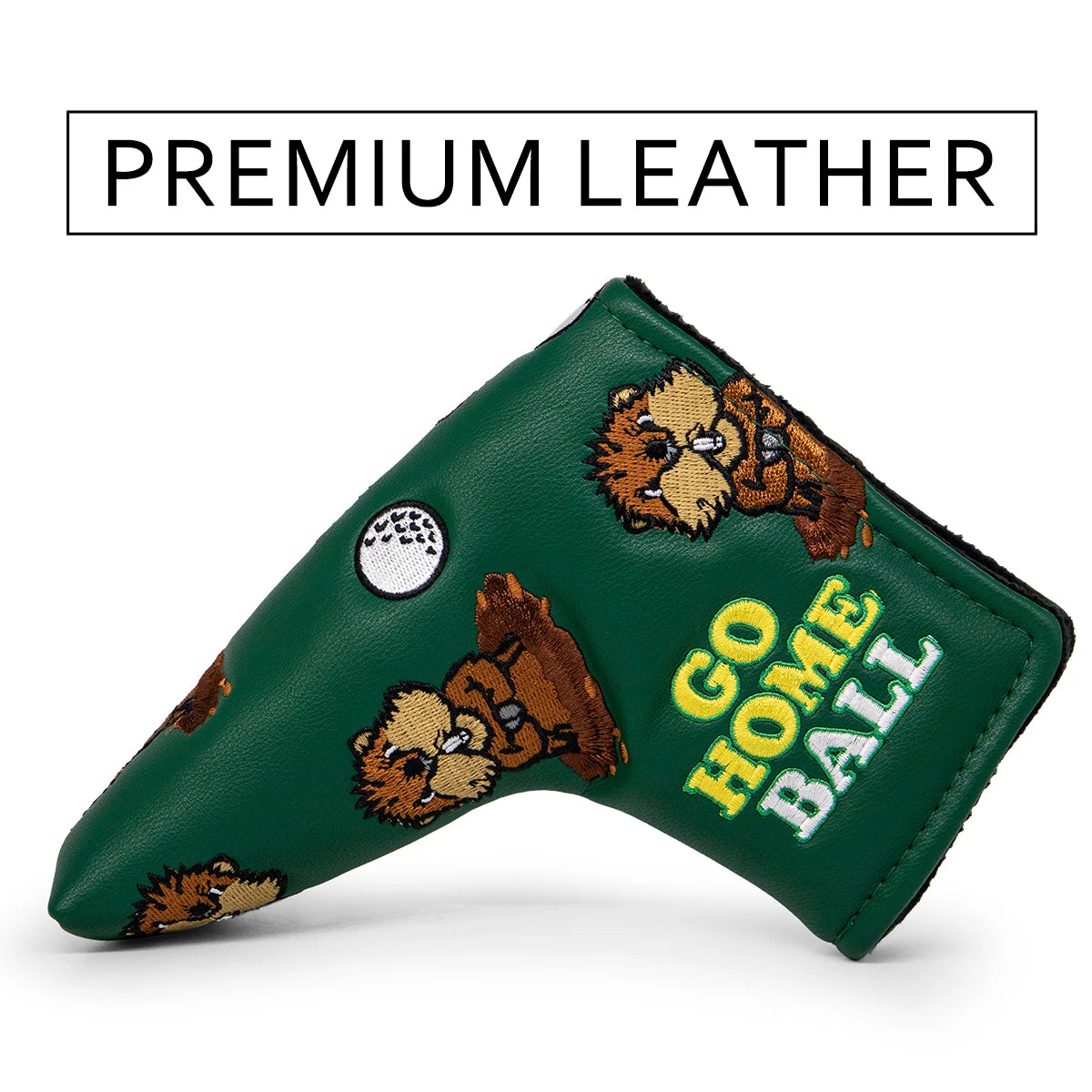 Green Groundhog Golf Headcover Set - Premium Leather Embroidered Covers for Driver, Fairway Wood &amp; Hybrid Clubs