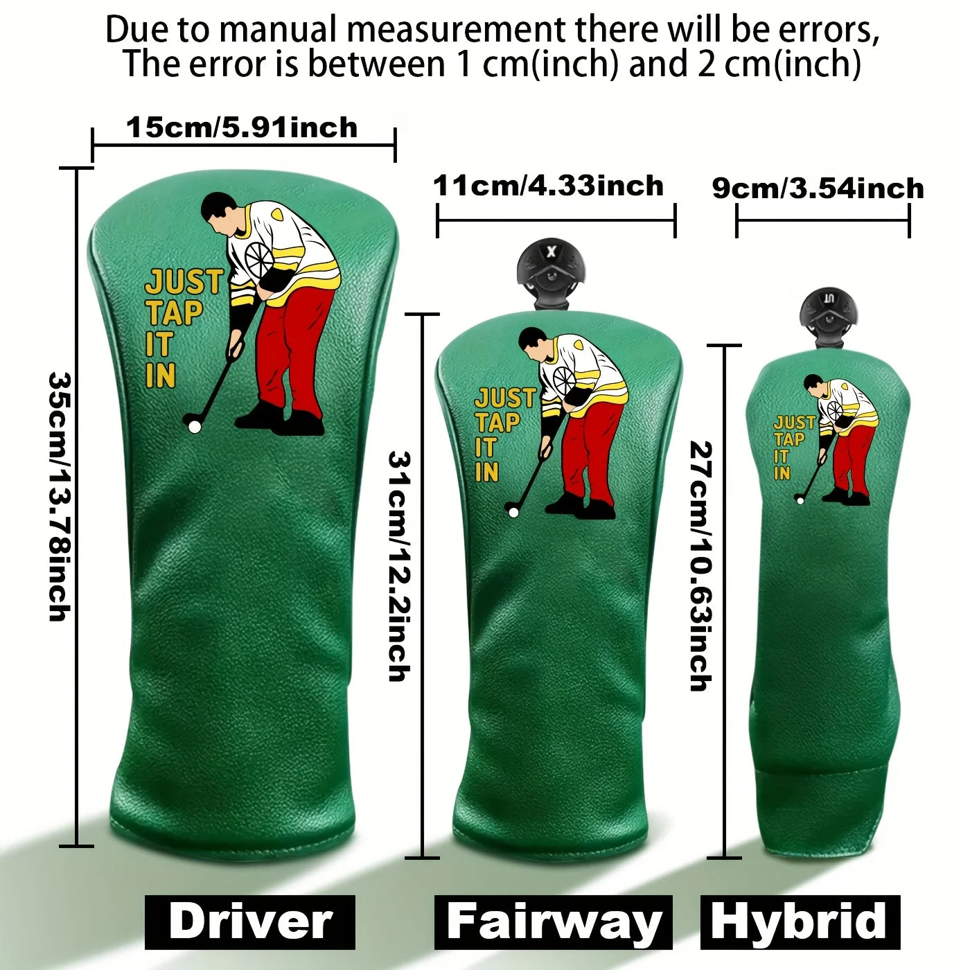 Happy Gilmore Golf Head Covers - Green PU Leather with Fun Cartoon Embroidery