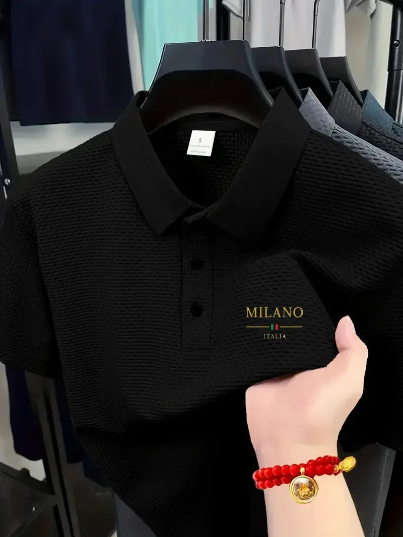 Men's Breathable Golf Polo Shirt – Summer Casual Comfort with Lapel & Button Closure