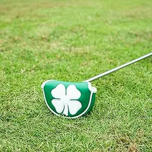 Golf Putter Headcover – Leather Mallet Cover with Clover Embroidery & Magnetic Closure
