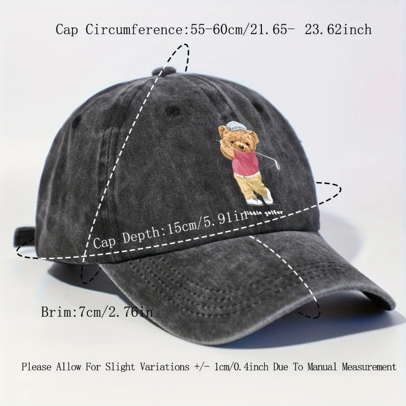 Unisex Golf Bear Embroidered Cap